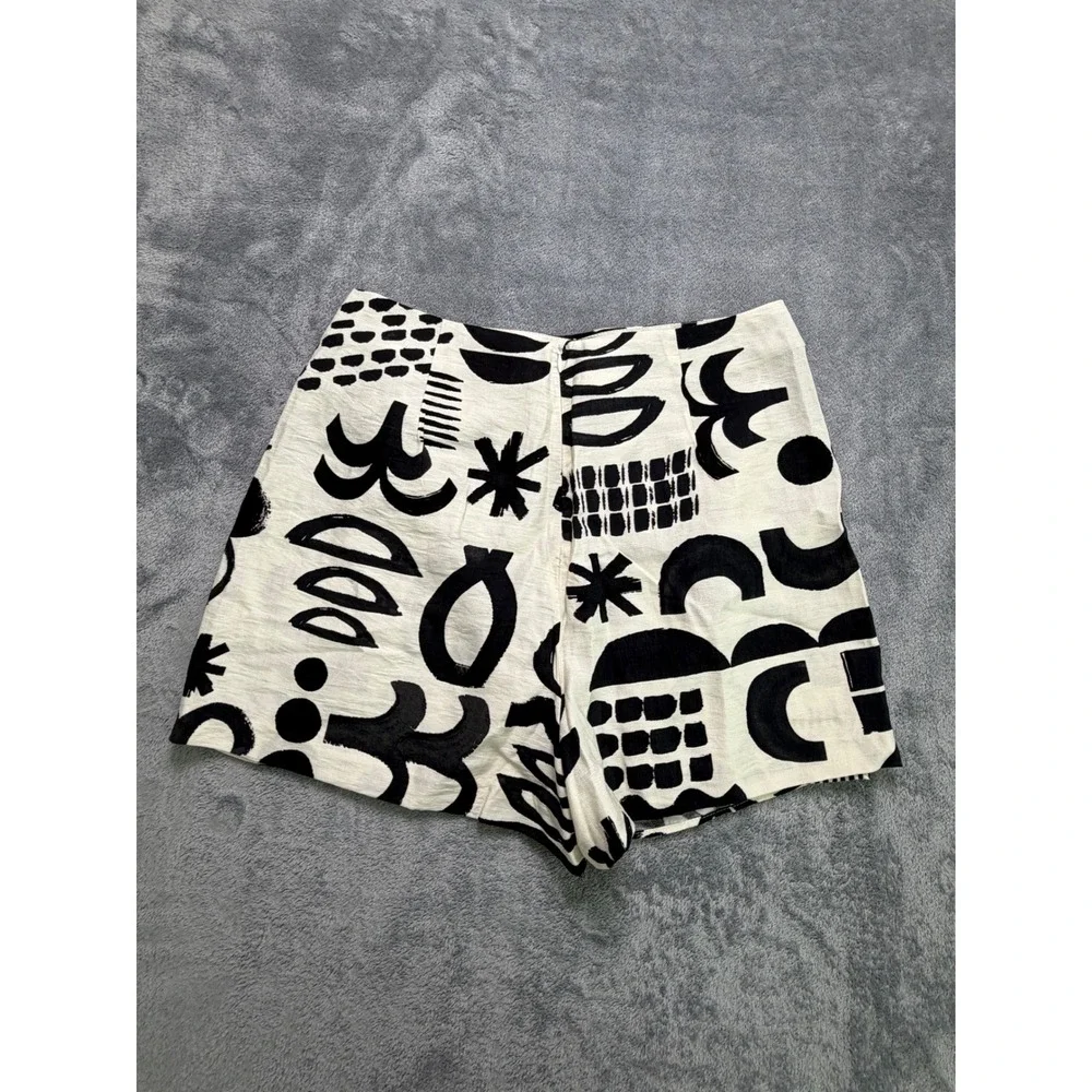 Zara Abstract Wrap Mini Skort Linen Blend Italian European Summer Vacation L - Picture 3 of 8